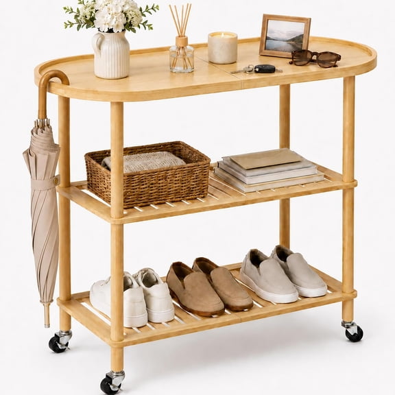 3-Tier Rolling Entryway Table, 30.6'' Narrow Bamboo Console Table