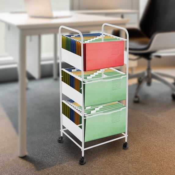 Pull Out File Box 3 Tier Rolling File Carts Hanging Files Metal Movable Pull-Out File ...