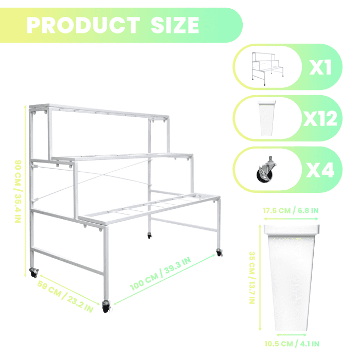 3-Tier Rolling Flower Rack with 12 Pots, Heavy-Duty Wheels & Powder ...