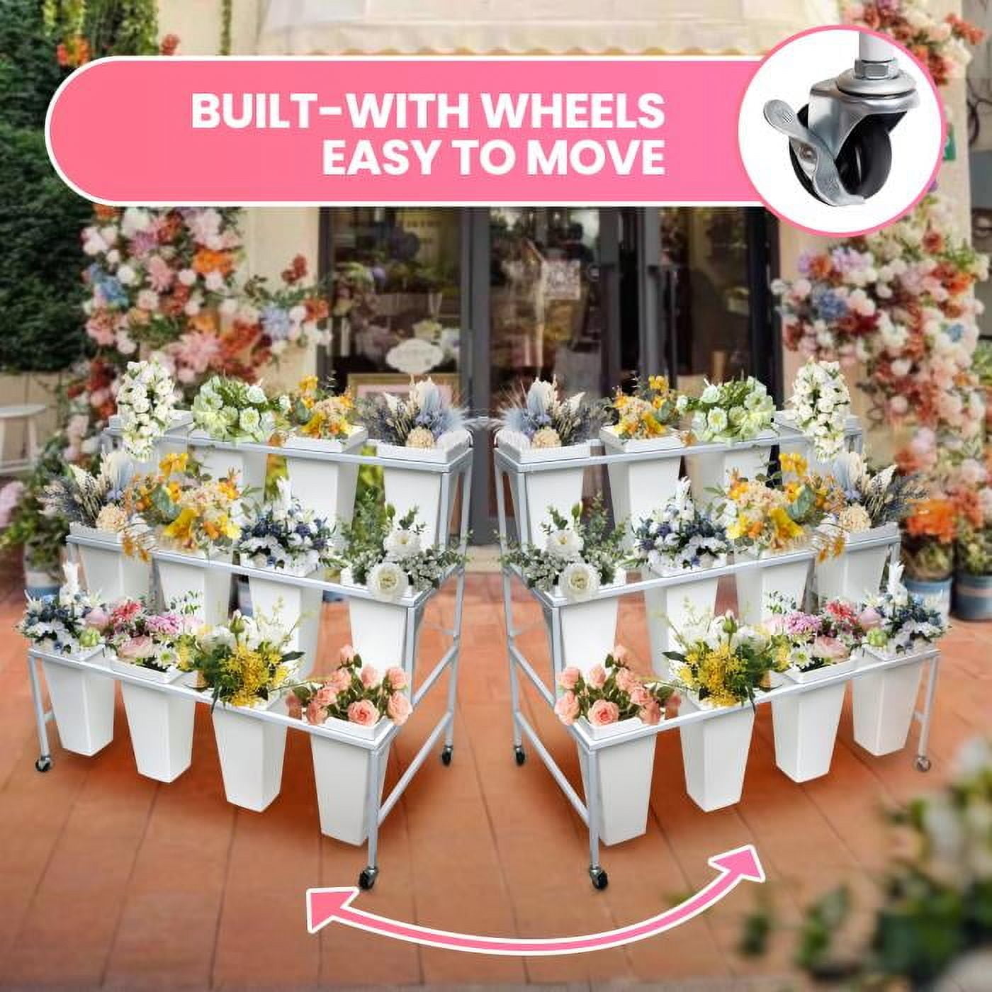 3-Tier Rolling Flower Rack with 12 Pots & Heavy-Duty Wheels – Sturdy ...