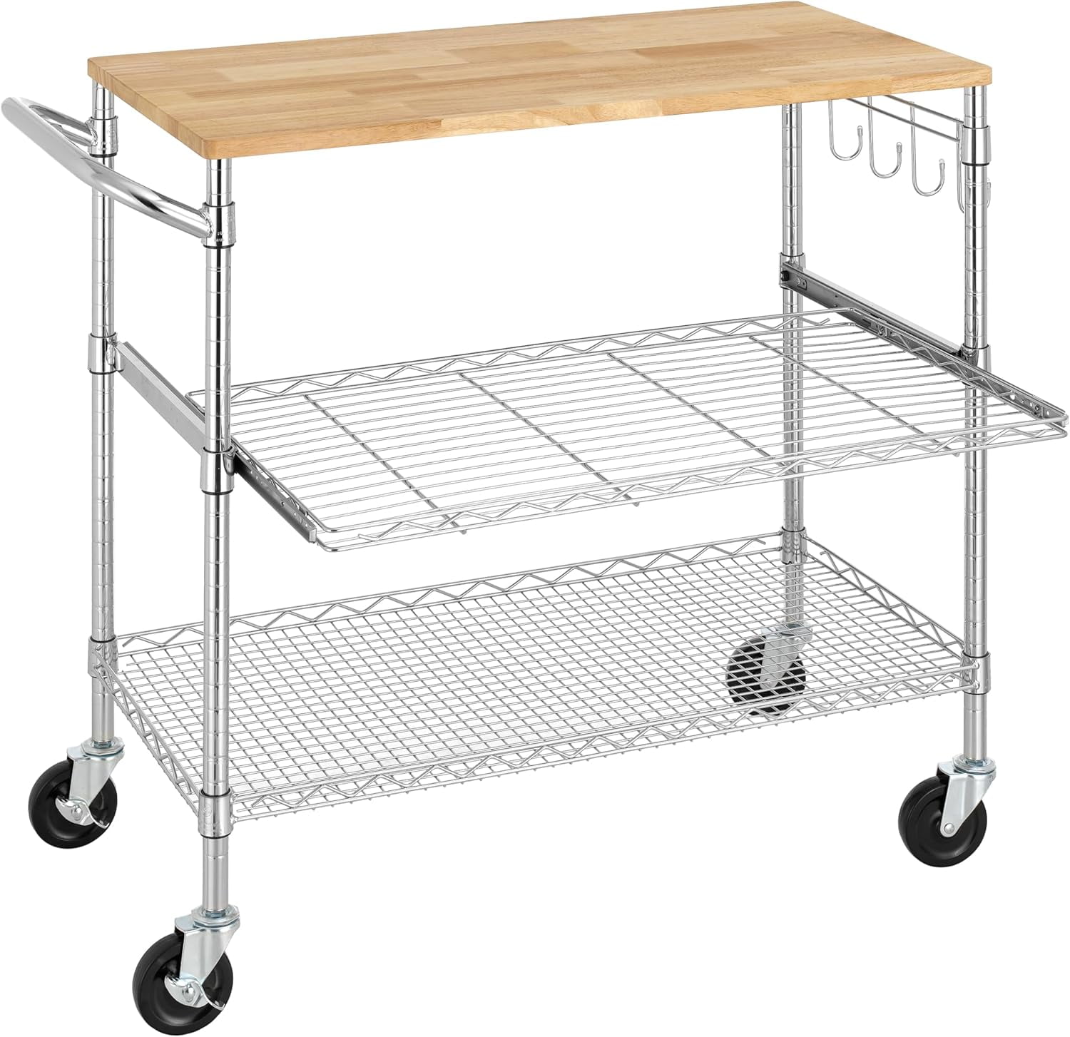 Oak Rigger Cart 3-Tier Rolling Kitchen Cart with 18