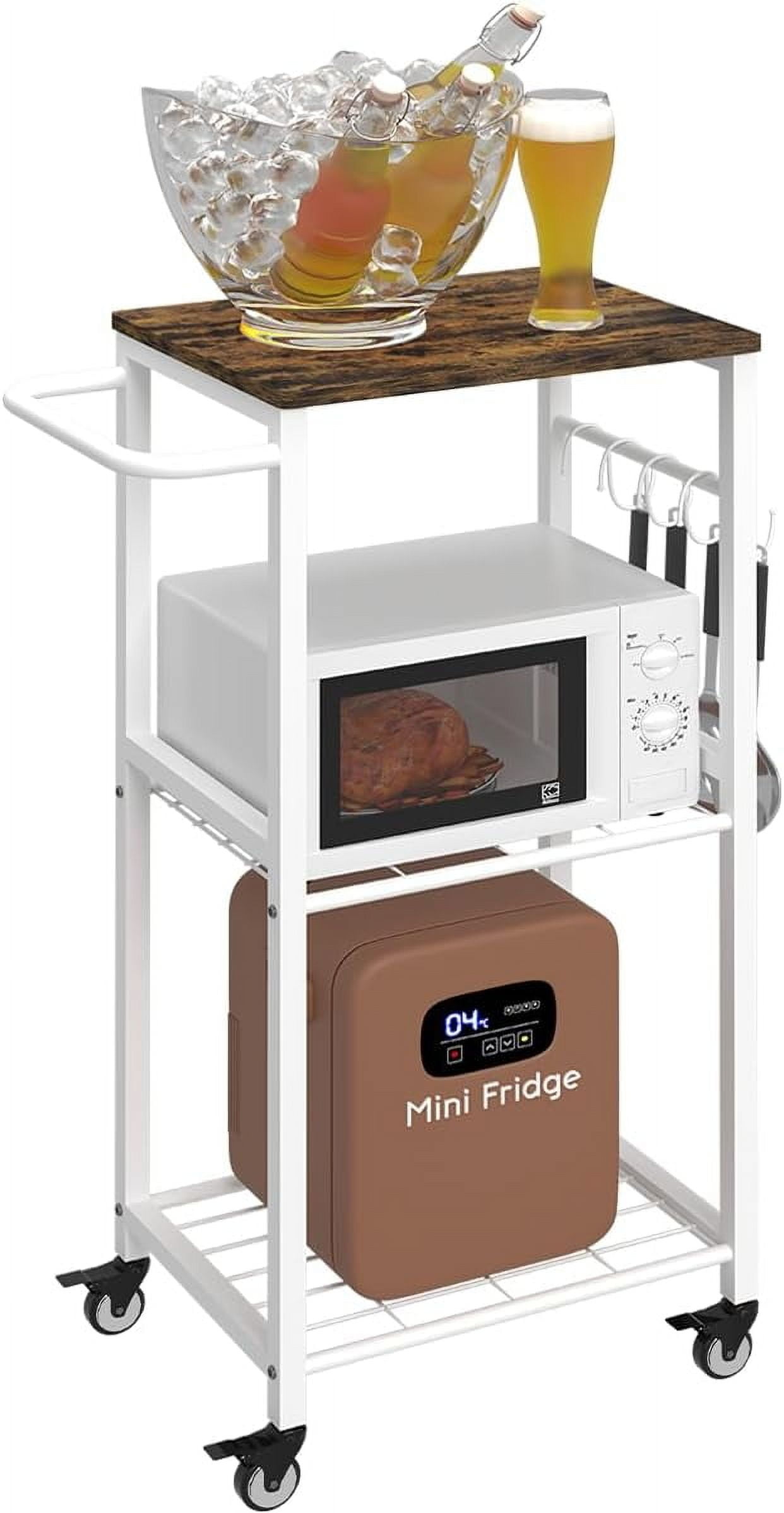 3-Tier Rolling Kitchen Cart Microwave Stand on Wheel, Movable Coffee ...