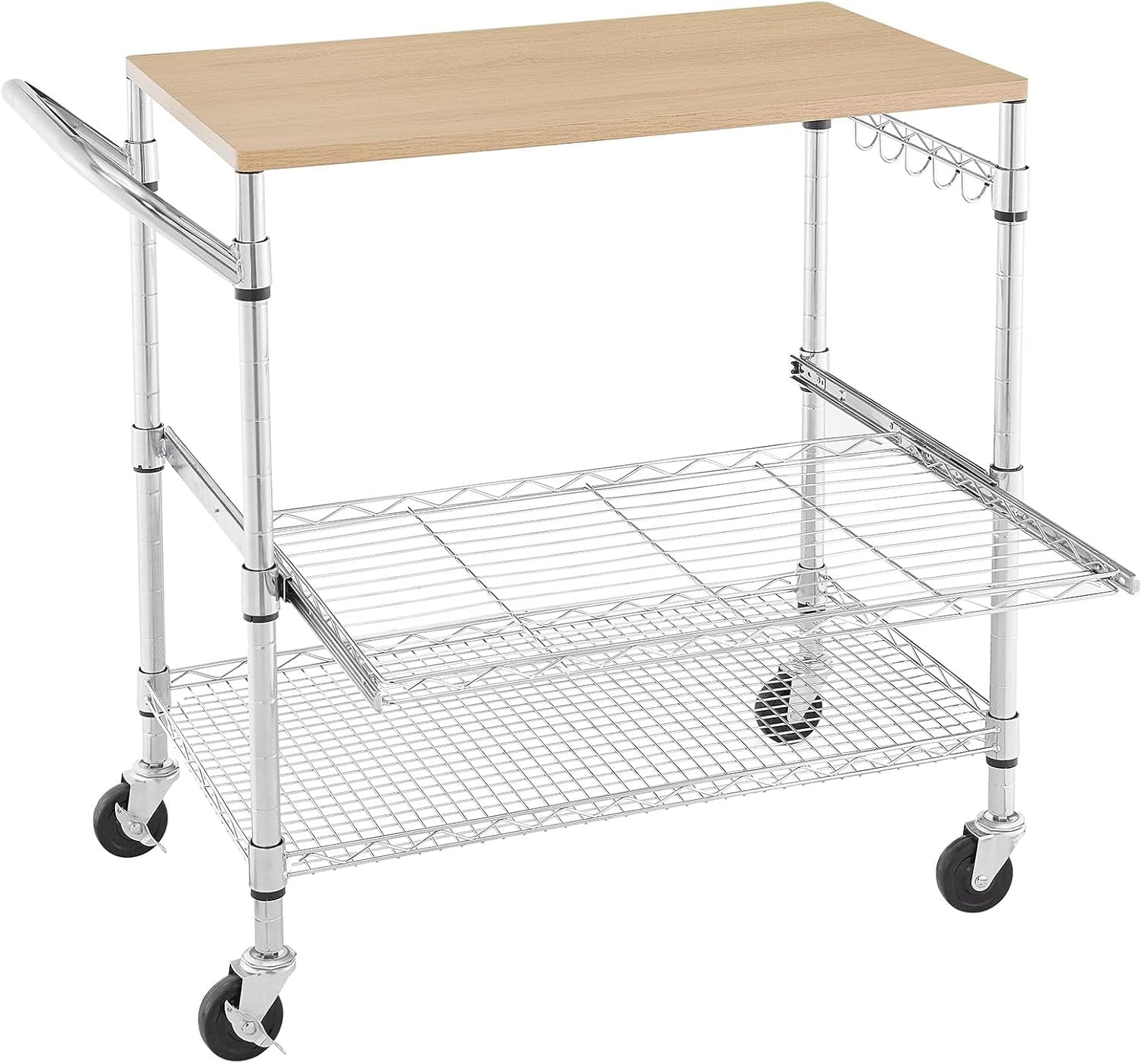 3 Tier Rolling Kitchen Cart with Wood Tabletop, Kitchen Island Carts ...