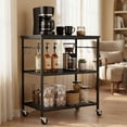 thumbnail image 1 of 3-Tier Rolling Kitchen Microwave Cart, Kitchen Utility Cart on Lockable Wheels, Coffee Bar Table Station with 6 S-Shaped Hooks, Small Appliance Storage Shelf, Black, 1 of 7