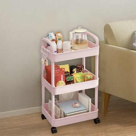 3-Tier Rolling Kitchen Storage Cart with Armrests, Mobile Versatile Organization Rack for Toiletries, Bathroom, and Home Office, Easy-Glide Caster Design