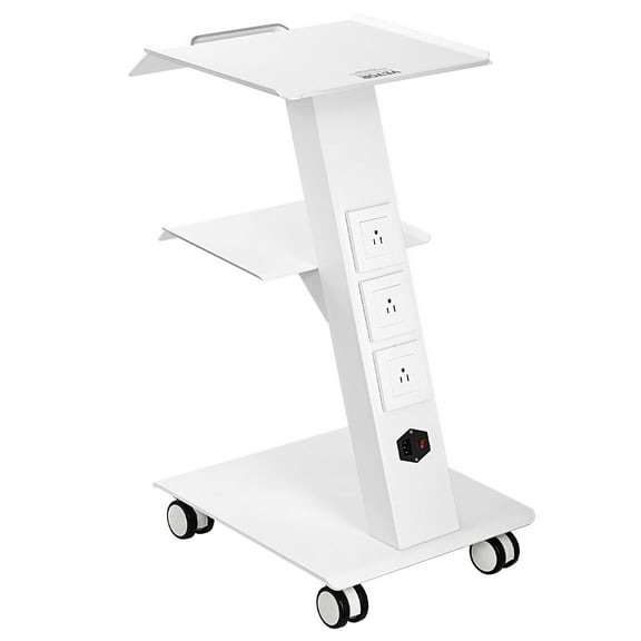 3-Tier Rolling Lab Cart - 220LB Capacity Mobile Utility Trolley w/Built-in Power Socket & Locking Wheels for Clinic/Salon/Lab