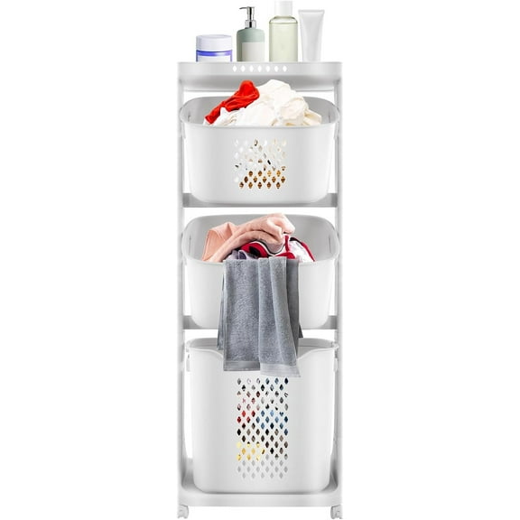 3 Tier Rolling Laundry Hamper Cart With Wheels, Sorter Clothes Storage Hamper Free Standing, Portable Laundry Basket For Bathrooms, Laundry Rooms, Bedrooms.