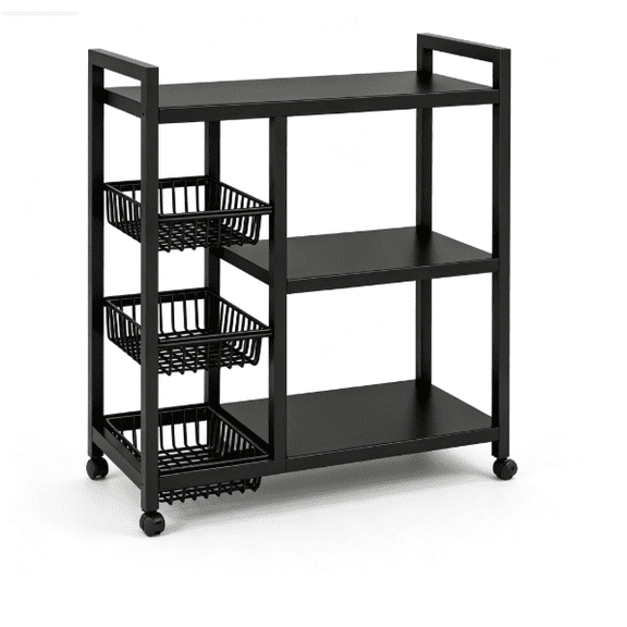 `3Tier Rolling Metal Storage Cart with 3 PullOut Mesh Baskets, Mobile Utility Shelf for Kitchen Pantry Household Storage`