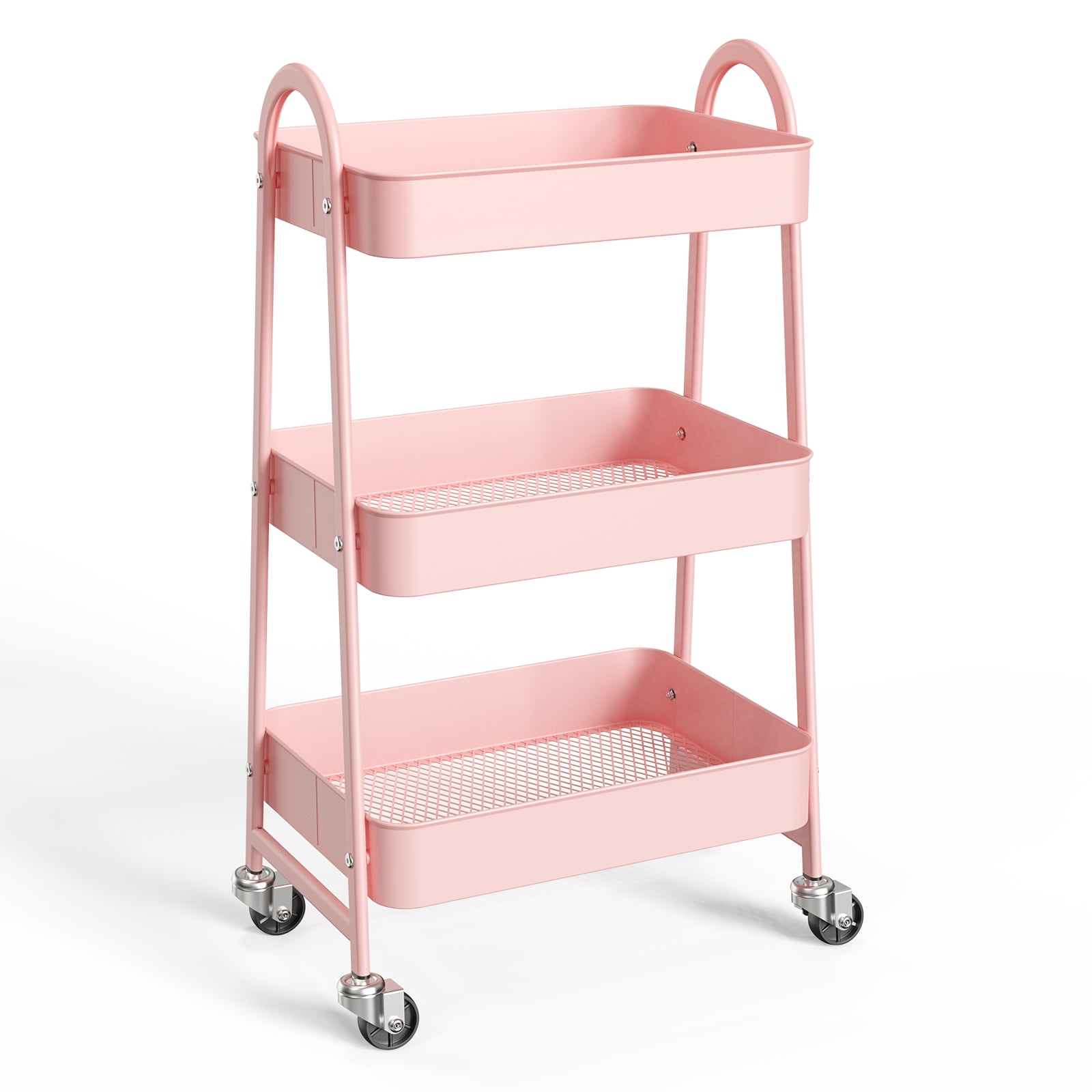 3-Tier Rolling Metal Storage Cart with Locking Casters, Utility Organizer for Kitchen, Bathroom, Laundry, and Office