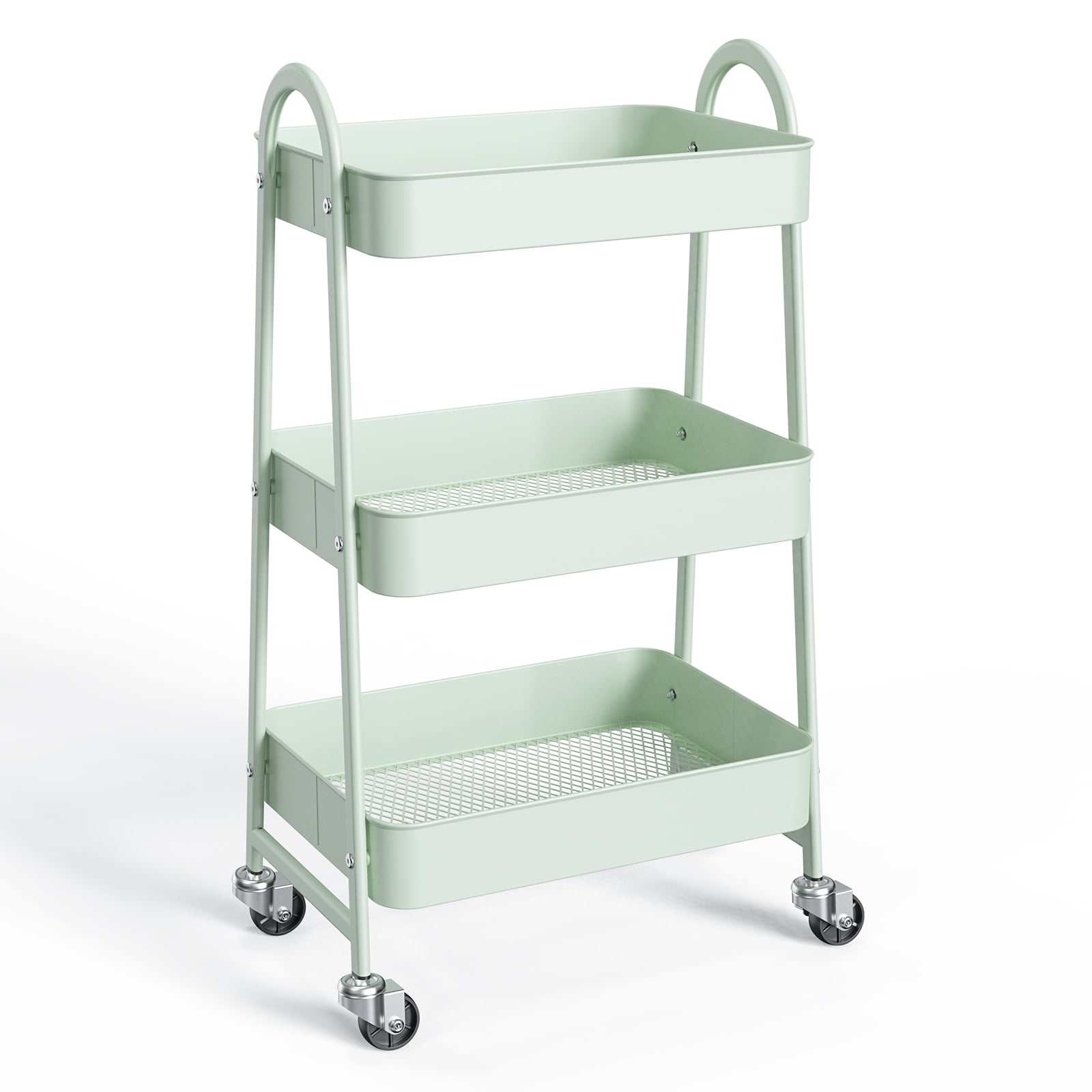 3-Tier Rolling Metal Storage Cart with Locking Casters, Utility Organizer for Kitchen, Bathroom, Laundry, and Office