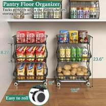 3-Tier Rolling Pantry Organizer with Wheels, Stackable Wire Baskets for Kitchen Storage