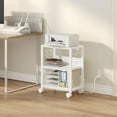 thumbnail image 1 of 3-Tier Rolling Printer Cart with Power Outlets and USB Ports, White Industrial Printer Stand for Office and Home, 1 of 8