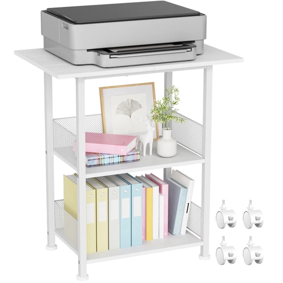 3-Tier Rolling Printer Stand with Storage Shelves, Industrial Mobile Cart for Office, Home, Living Room - 27.3 Inch