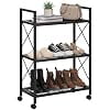 3-Tier Rolling Shoe Rack with Wheels, Metal Frame Storage Cart with Non-Woven Shelves