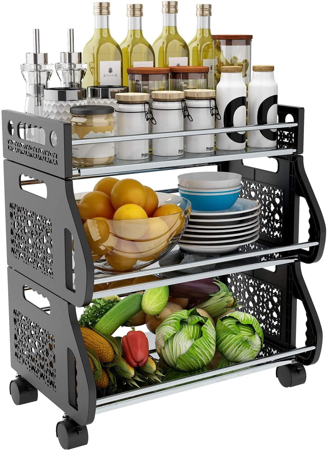 Fruit Vegetable Storage Basket for Kitchen, 4-Tier Stackable Metal Wire  Baskets Cart with Rolling Wheels LH-253 - The Home Depot