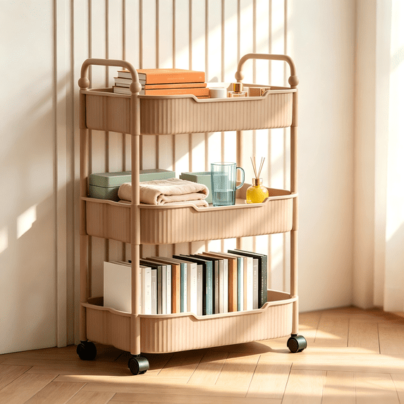 3-Tier Rolling Storage Cart with Armrests | Versatile Kitchen, Bathroom & Living Room Organizer | Plastic Utility Cart with Wheels for Toiletries, Snacks & Toys