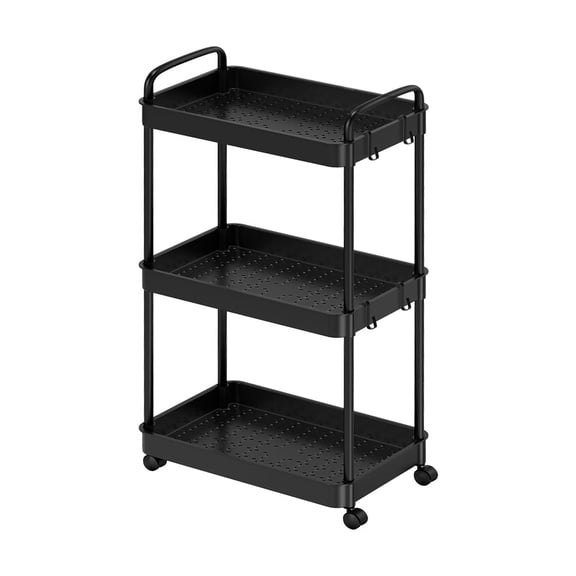 3-Tier Rolling Storage Cart - Black Mobile Utility Organizer with Locking Wheels & Stickers for Kitchen, Bathroom & Laundry