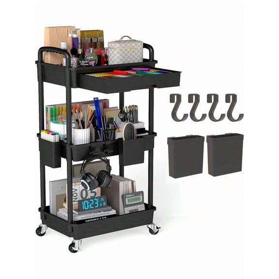3 Tier Rolling Storage Cart With Drawers Rolling Utility Cart With Drawers,Room Decor,Bathroom Decor,Rolling Utility Cart Rolling Storage Organizer Tool For Kitchen,Bathroom,Living Room