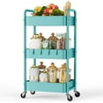 thumbnail image 1 of 3 Tier Rolling Storage Cart, Metal Trolley Utility Cart with Wheels & Hooks, Easy Assembly Organizer Storage Cart for Bathroom Kitchen Office Bedroom (Blue), 1 of 16