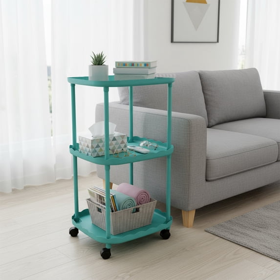 3-Tier Rolling Storage Cart, Mobile Side Table with Wheels for Living Room Bedroom and Office, Space-Saving Bedside Organizer Utility Rack for Home Storage