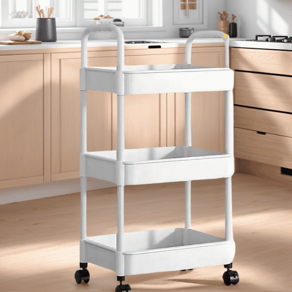 3-Tier Small Rolling Storage Cart  Multi-Purpose Utility Organizer for Kitchen, Bathroom, Bedroom, and Office