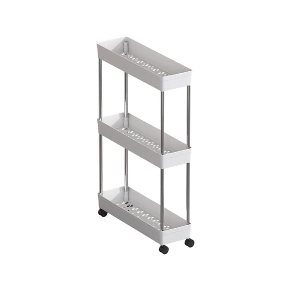 3 Tier Rolling Storage Cart Narrow Slim Kitchen Shelving with Wheels Narrow Space Rack Multi Tier Utility Cart Organizer for Bathroom Living Room Laundry Plastic Slim Fit White