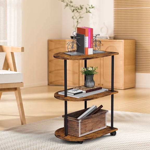 3-Tier Rolling Storage Cart Rustic Wood Look Mobile Organizer with Wheels for Living Room, Bedroom, Office (Space-Saving Design)