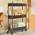 thumbnail image 1 of 3-Tier Rolling Storage Cart with Wheels & Brakes | Slim Narrow Design for Kitchen & Bathroom | Adjustable Shelves & Hooks | White or Black Organizer Rack, 1 of 6