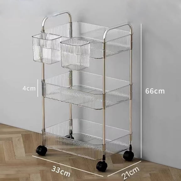 3-Tier Rolling Storage Cart with Wheels – Plastic Organizer, Transparent Shelves, Durable, Space-Saving, Swivel Casters, Multi-Use for Kitchen, Bathroom, Living Room, Office