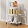 thumbnail image 1 of 3-Tier Rolling Storage Cart with Wheels, White/Black Plastic Organizer for Kitchen, Bathroom & Snacks | Adjustable Mobile Utility Cart, Large Capacity Floor Shelving Unit WHITE, 1 of 6