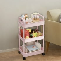 3-Tier Rolling Storage Cart with Armrests | Plastic Utility Cart with Wheels | Kitchen Bathroom Living Room Organizer | 35x22x68.5cm