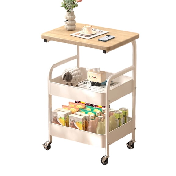 3-Tier Rolling Storage Cart with Flat Top, Heavy-Duty Metal Utility Organizer with Locking Wheels for Kitchen, Office, Dorm & Living Room, White