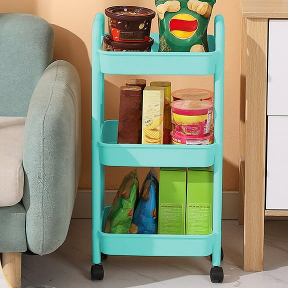 3-Tier Rolling Storage Cart with Ventilated Shelves, Mobile Organizer with Armrests and Casters for Kitchen Bathroom Living Room(Green,13.6"×10"×30")