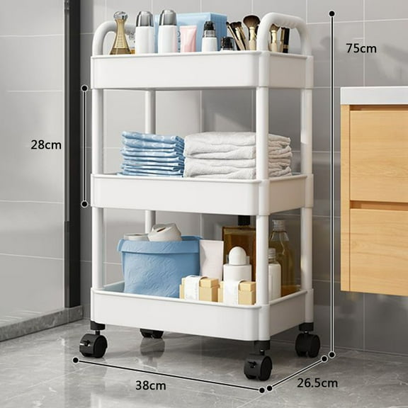 3-Tier Rolling Storage Cart with Wheels | Plastic Multi-Room Organizer for Kitchen, Living Room, Office & Bathroom | Compact Mobile Utility Cart