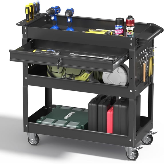 3 Tier Rolling Tool Cart with Drawers, 400 LBS Capacity Mechanic Tool ...