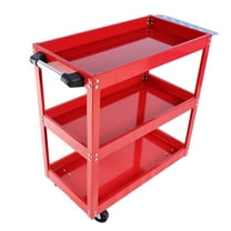 3-Tier Rolling Tool Cart - Heavy Duty Red Steel Utility Cart with Lockable Wheels, 450LB Capacity
