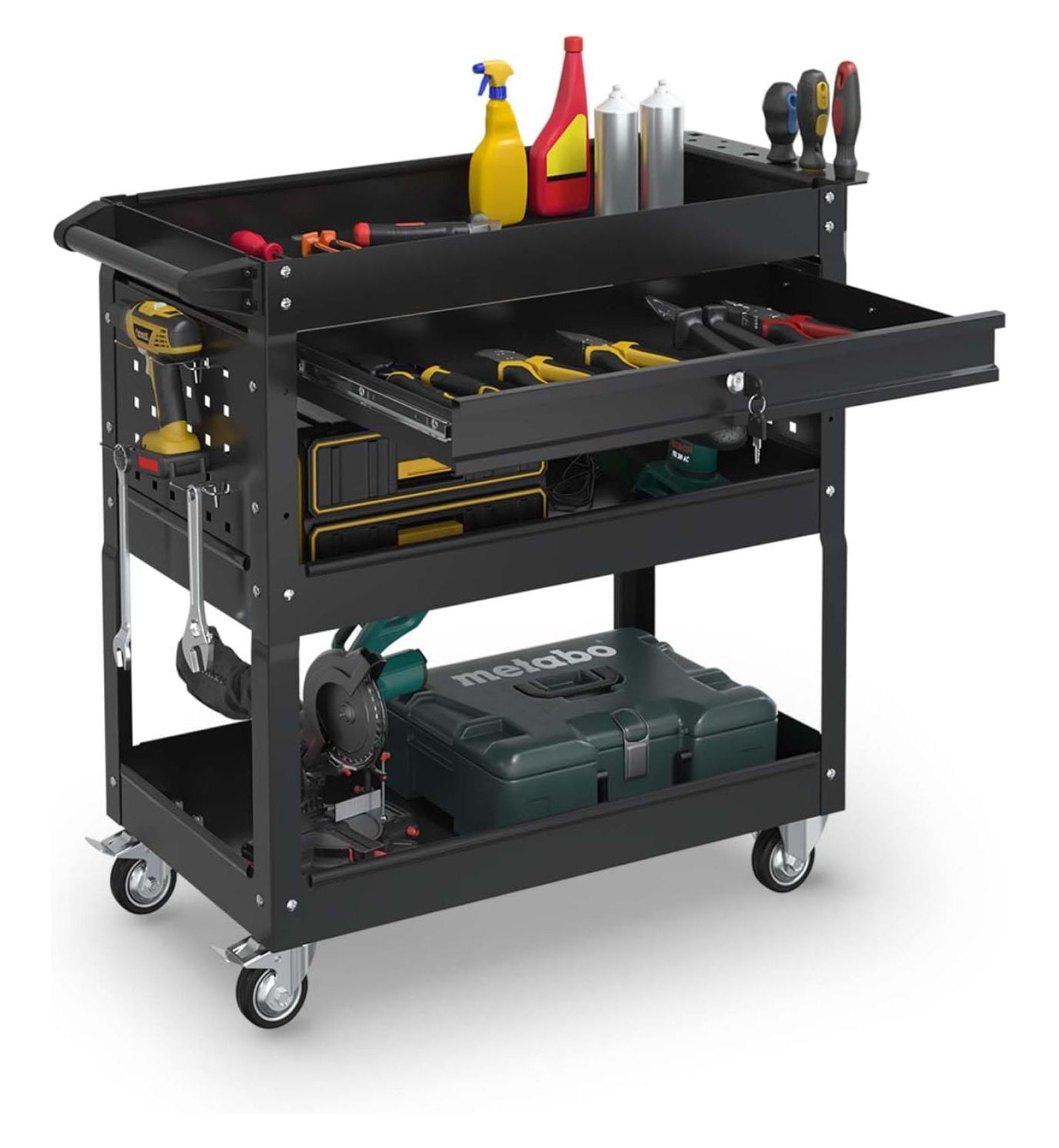 3Tier Rolling Tool Cart, Metal Heavy Duty Utility Cart on Wheels with