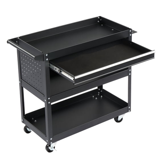 AsterOutdoor 3-Tier Heavy Duty Rolling Tool Cart with Pegboard, Drawer & 4 Hooks, 330lb Capacity Metal Utility Cart for Garage Workshop StorageBlack