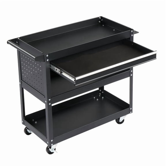 AsterOutdoor 3-Tier Heavy Duty Rolling Tool Cart with Pegboard, Drawer & 4 Hooks, 330lb Capacity Metal Utility Cart for Garage Workshop StorageBlack