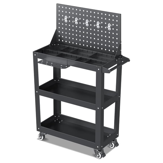 3 Tier Rolling Tool Cart on Wheels, 440 LBS Capacity Heavy Duty Metal Utility Cart Wagon, Industrial Service Tool Cart Storage Organizer for Mechanics, Garage, Warehouse