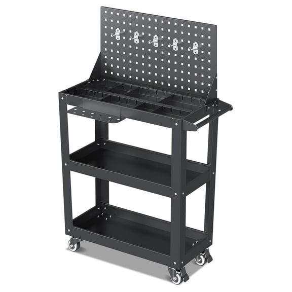 3 Tier Rolling Tool Cart on Wheels, 440 LBS Capacity Heavy Duty Metal Utility Cart Wagon, Industrial Service Tool Cart Storage Organizer for Mechanics, Garage, Warehouse