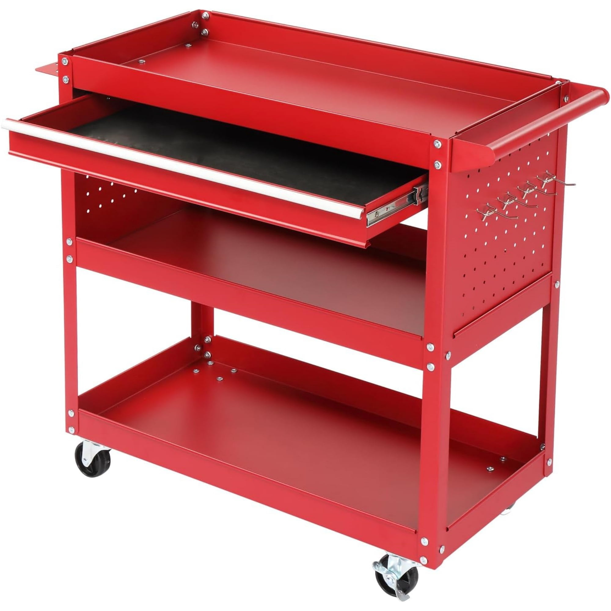 3 Tier Rolling Tool Cart on Wheels,Metal Heavy Duty Utility Cart with ...