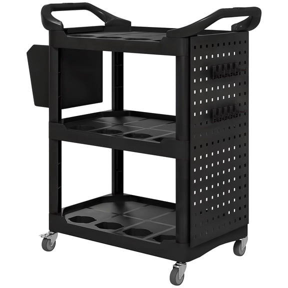 3-Tier Rolling Tool Cart with Side Shelf, 200 LB Capacity Mobile Workstation Organizer, Black