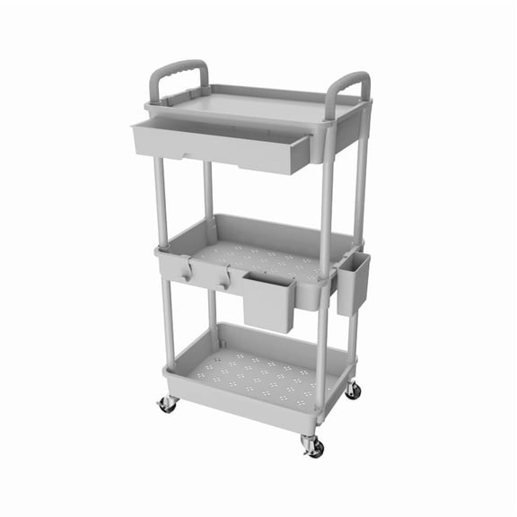 3 Tier Rolling Utility Cart with Drawer,REBECAT Utility Cart Made of Multifunctional Storage Organizer Tool for Kitchen,Bathroom,Living Room,Office(Gray)