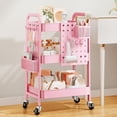 thumbnail image 1 of 3 Tier Rolling Utility Cart - Metal White Cart Organizer with Wheels, Storage Cart with DIY Dual Pegboards, Removable Baskets Hooks, 1 of 17
