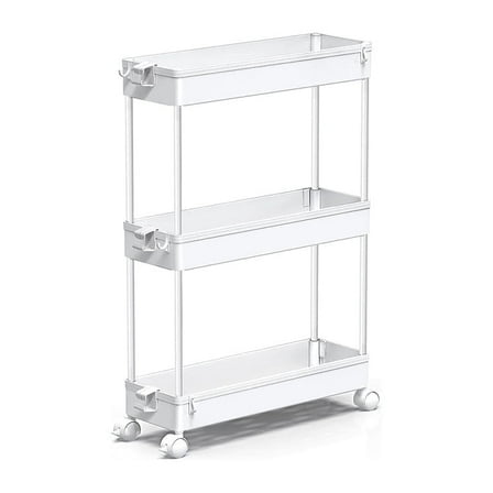 3-Tier Rolling Utility Cart, Multi-Functional Storage Trolley for Office, Living Room, Kitchen, Movable Storage Organizer with Wheels,White