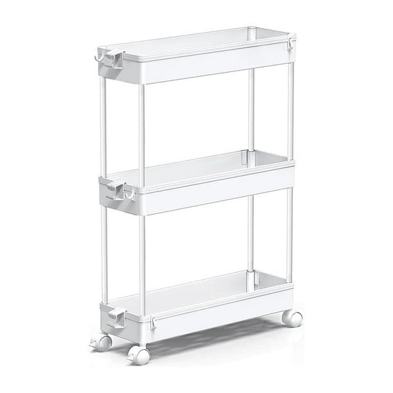 3-Tier Rolling Utility Cart, Multi-Functional Storage Trolley for Office, Living Room, Kitchen, Movable Storage Organizer with Wheels,White