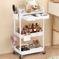 thumbnail image 1 of 3 Tier Rolling Utility Cart with Removable Drawer, Bathroom Storage Organizer with 2 Lockable Wheels, Mobile Shelving Unit for Kitchen, Office, Snack, Craft, Makeup, Baby Essentials, White, 1 of 8
