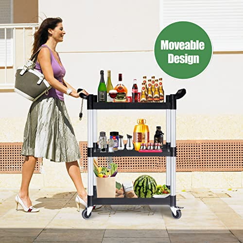 3Tier Rolling Utility Cart, Restaurant Cart, Food Service Cart with
