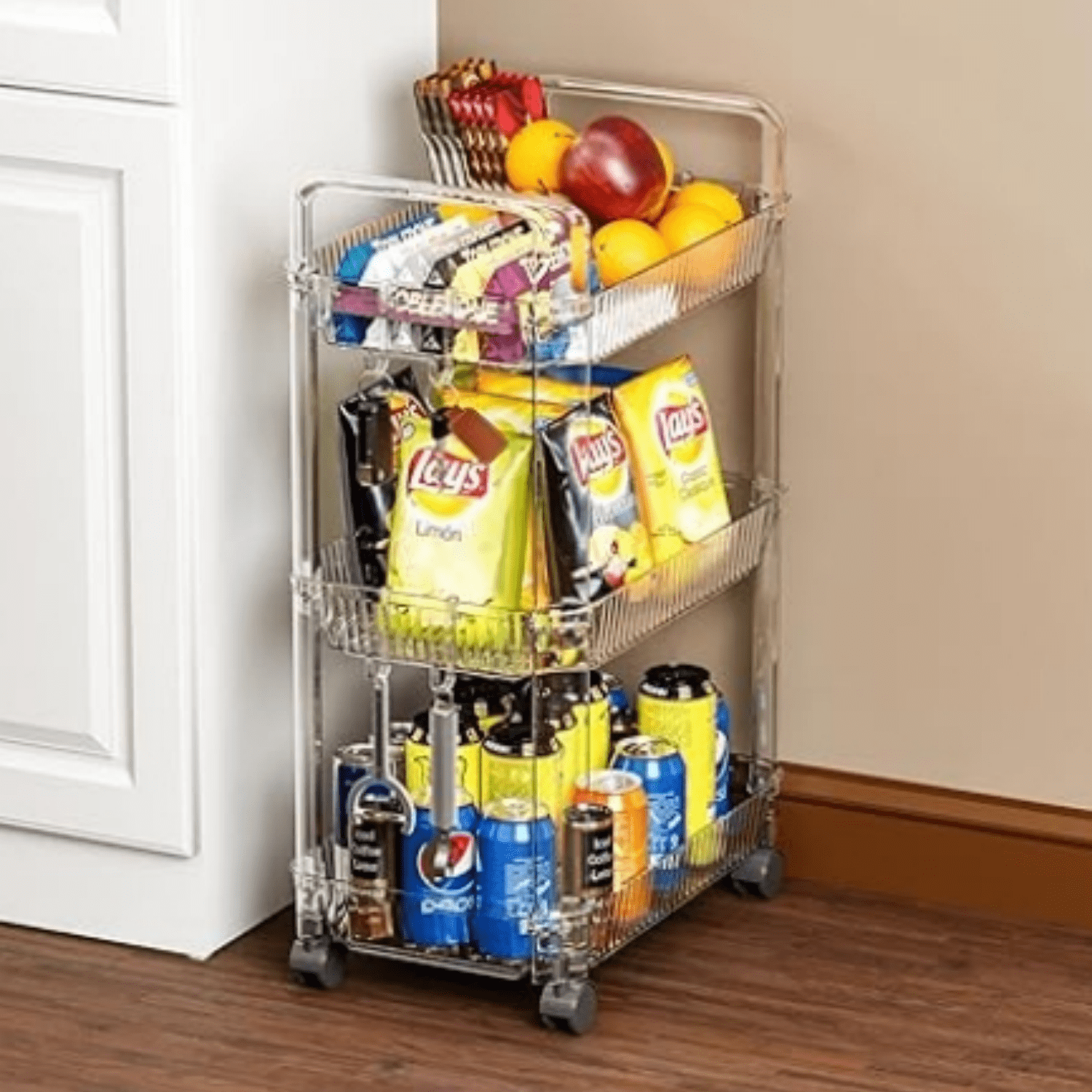 3 Tier Rolling Utility Cart with Wheels,Modern Bedside Cart for Baby Essentials,Nursery,Diaper Caddy,Baby Supplies,Rolling Storage Carts for Living Room,Bathroom,Kitchen,Book Cart